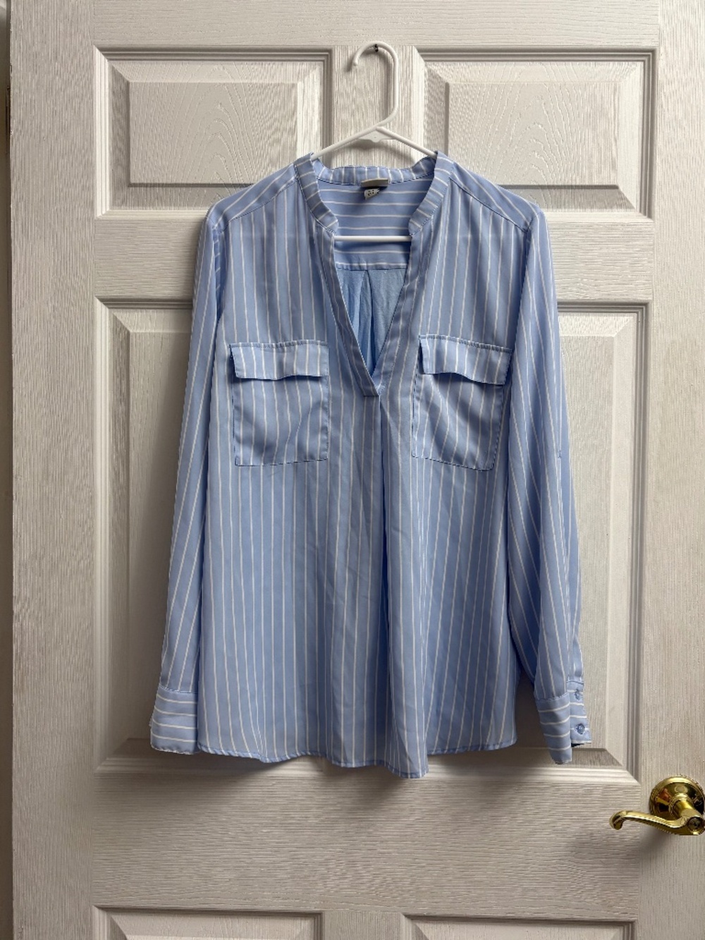 Women's A New Day Blue & White Striped Long Sleeve Blouse